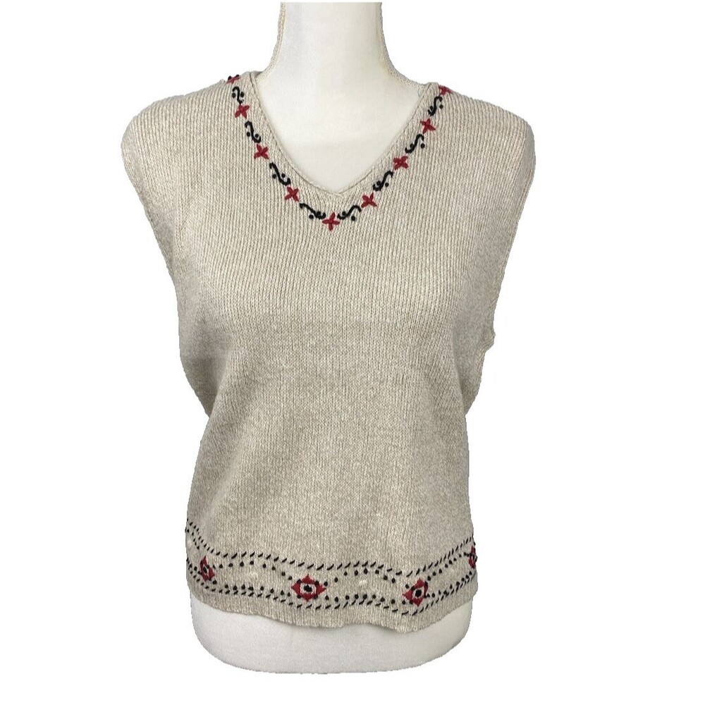 Woolrich Embroidered Ramie Cotton Pullover Alpine Country Stitched Vest Sz Large